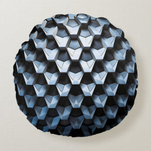 Futuristische abstracte blauwe geometrische metale rond kussen