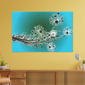 Futuristische abstracte bloemen-Turquoise canvas p (Insitu (Woonkamer))