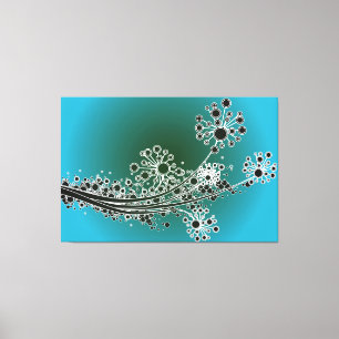 Futuristische abstracte bloemen-Turquoise canvas p Afdruk