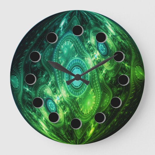 Futuristische Abstracte groene gloedklok Grote Klok (Voorkant)