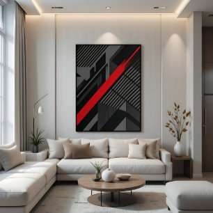 Futuristische Abstracte Rood Zwart Canvas Afdruk