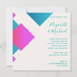 Futuristische Abstracte Turquoise Pink Wedding Inv