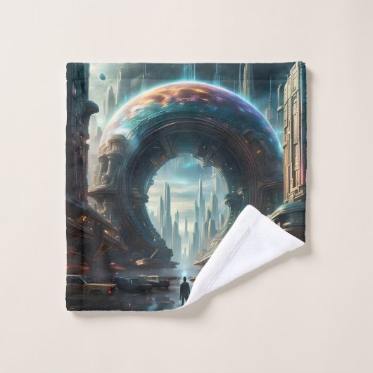 Futuristische Alien Planet Portal met Magic Gate Bad Handdoek (Wasdoekje)