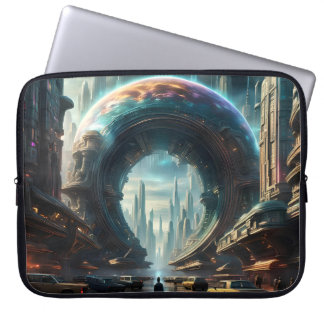 Futuristische Alien Planet Portal met Magic Gate Laptop Sleeve
