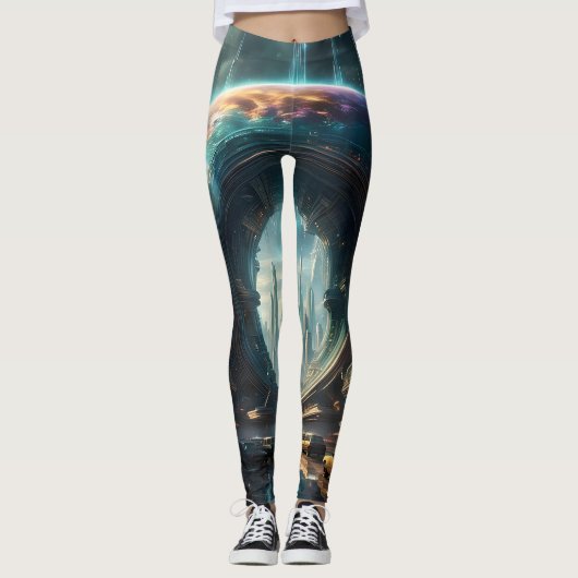 Futuristische Alien Planet Portal met Magic Gate Leggings (Voorkant)