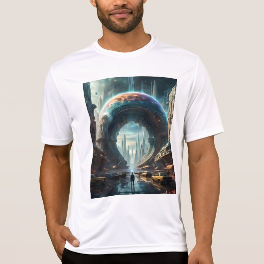 Futuristische Alien Planet Portal met Magic Gate T-shirt (Voorkant)