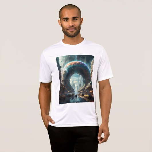 Futuristische Alien Planet Portal met Magic Gate T-shirt (Voorkant volledig)