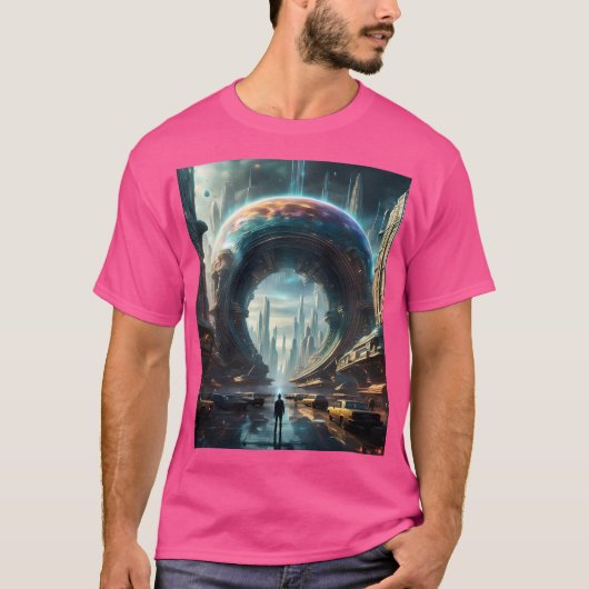 Futuristische Alien Planet Portal met Magic Gate T-shirt (Voorkant)