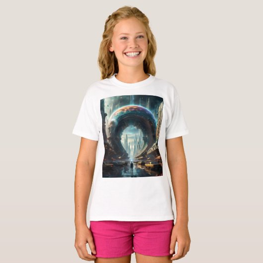 Futuristische Alien Planet Portal met Magic Gate T-shirt (Voorkant volledig)