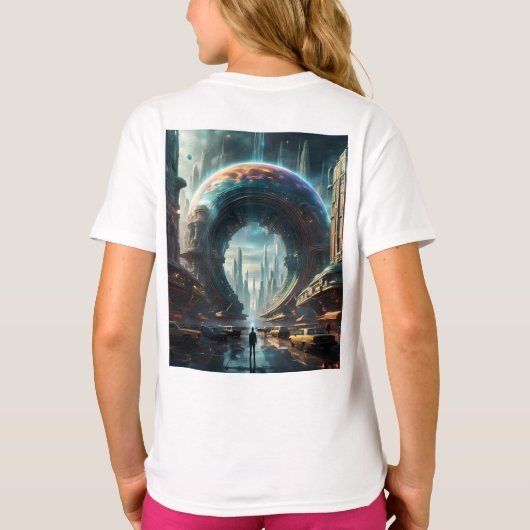 Futuristische Alien Planet Portal met Magic Gate T-shirt (Achterkant)