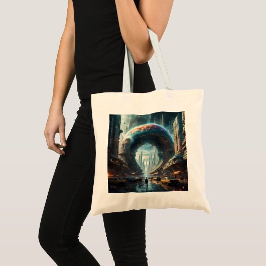 Futuristische Alien Planet Portal met Magic Gate Tote Bag (Voorkant (product))