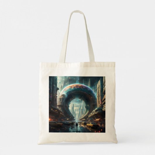 Futuristische Alien Planet Portal met Magic Gate Tote Bag (Achterkant)