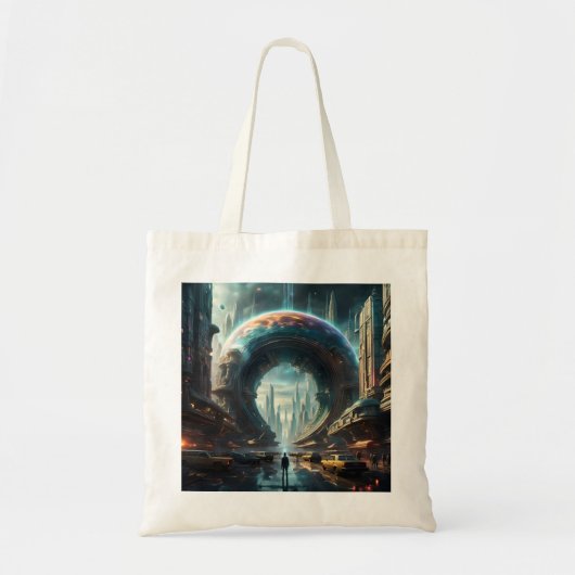 Futuristische Alien Planet Portal met Magic Gate Tote Bag (Voorkant)