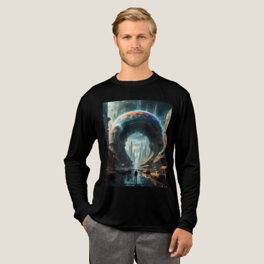Futuristische Alien Planet Portal met Magic Gate Tri-Blend Shirt (Voorkant)