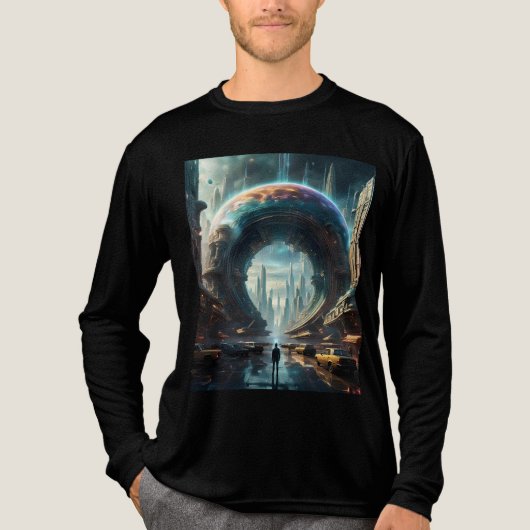 Futuristische Alien Planet Portal met Magic Gate Tri-Blend Shirt (Voorkant volledig)