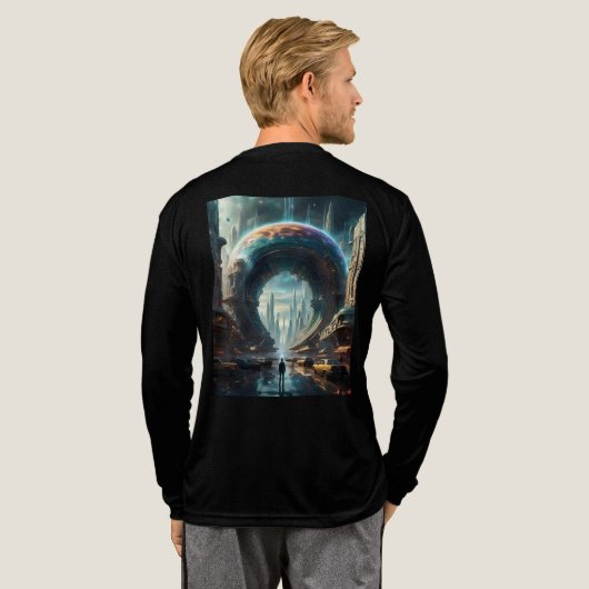 Futuristische Alien Planet Portal met Magic Gate Tri-Blend Shirt (Achterkant)