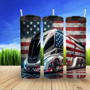 Futuristische Amerikaanse vlag bus Thermosbeker
