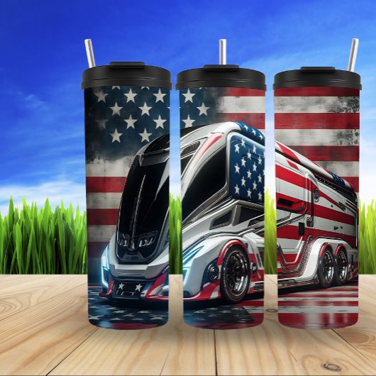 Futuristische Amerikaanse vlag bus Thermosbeker