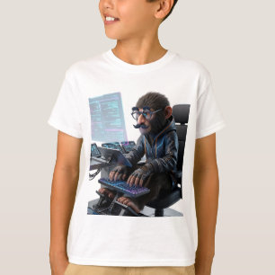 Futuristische apenhacker in Groucho Marx-vermommin T-shirt
