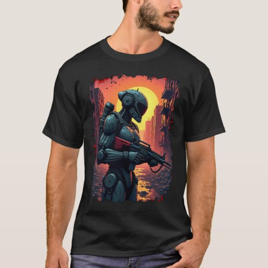 Futuristische Apocalypse Cyborg Wasteland T-shirt (Voorkant)