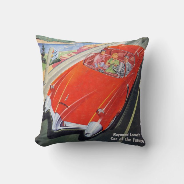 futuristische auto ' 50s - kussen in stijl van str (Voorkant)
