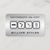 Futuristische barber en haarkapper zilver metaal visitekaartje (Voorkant)
