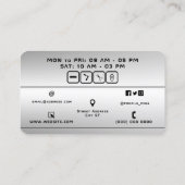 Futuristische barber en haarkapper zilver metaal visitekaartje (Achterkant)