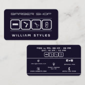 Futuristische barber en kappersster indigo blauw visitekaartje (Voorkant / Achterkant)