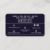 Futuristische barber en kappersster indigo blauw visitekaartje (Achterkant)