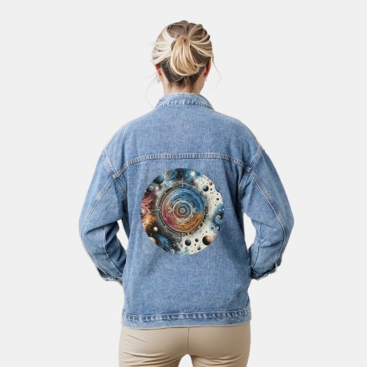 Futuristische Batik Kosmische Kunst – Ruimteontwer Denim Jacket (Model)