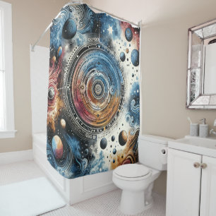 Futuristische Batik Kosmische Kunst – Ruimteontwer Douchegordijn