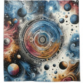 Futuristische Batik Kosmische Kunst – Ruimteontwer Douchegordijn (Voorkant)