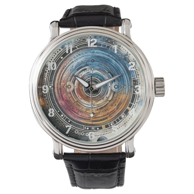 Futuristische Batik Kosmische Kunst – Ruimteontwer Horloge (Voorkant)