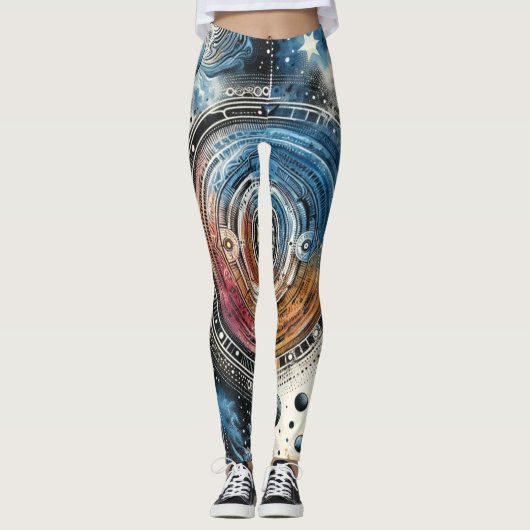 Futuristische Batik Kosmische Kunst – Ruimteontwer Leggings (Voorkant)