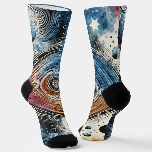 Futuristische Batik Kosmische Kunst – Ruimteontwer Sokken (Gebogen)