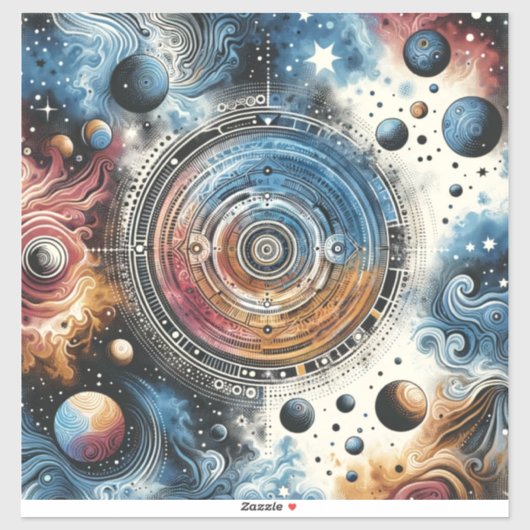 Futuristische Batik Kosmische Kunst – Ruimteontwer Sticker (Vel)