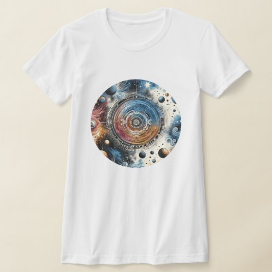 Futuristische Batik Kosmische Kunst – Ruimteontwer T-shirt (Laagn)