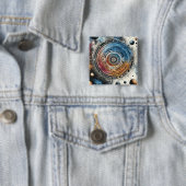 Futuristische Batik Kosmische Kunst – Ruimteontwer Vierkante Button 5,1 Cm (In situ)