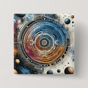 Futuristische Batik Kosmische Kunst – Ruimteontwer Vierkante Button 5,1 Cm
