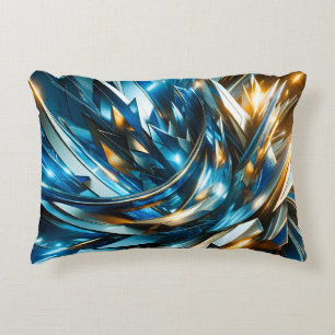 Futuristische Blau Goud Abstract Metallisch Geomet Accent Kussen