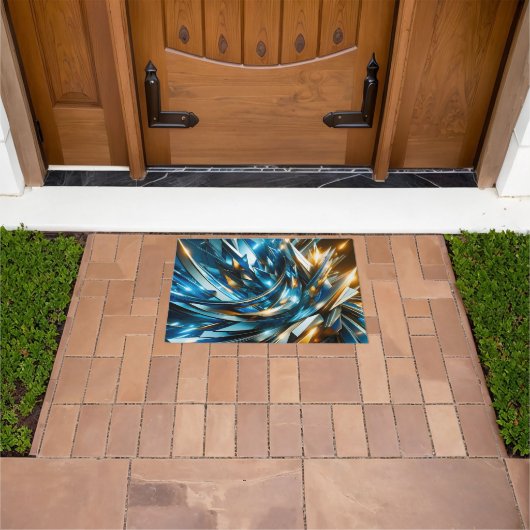 Futuristische Blau Goud Abstract Metallisch Geomet Deurmat (Buiten)