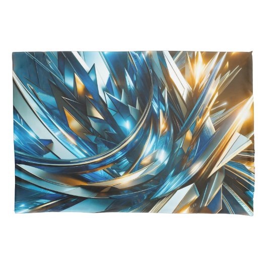 Futuristische Blau Goud Abstract Metallisch Geomet Kussensloop (Voorkant)