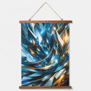 Futuristische Blau Goud Abstract Metallische Geome Hangend Wandkleed