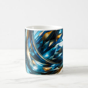 Futuristische Blau Goud Abstract Metallische Geome Koffiemok