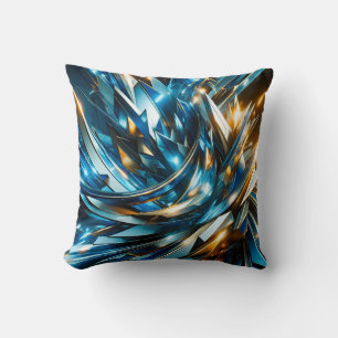 Futuristische Blau Goud Abstract Metallische Geome Kussen