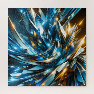 Futuristische Blau Goud Abstract Metallische Geome Legpuzzel