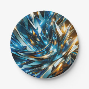 Futuristische Blau Goud Abstract Metallische Geome Papieren Bordje