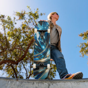 Futuristische Blau Goud Abstract Metallische Geome Persoonlijk Skateboard