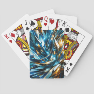 Futuristische Blau Goud Abstract Metallische Geome Pokerkaarten
