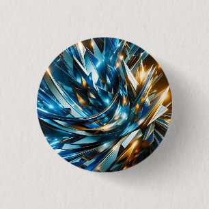 Futuristische Blau Goud Abstract Metallische Geome Ronde Button 3,2 Cm